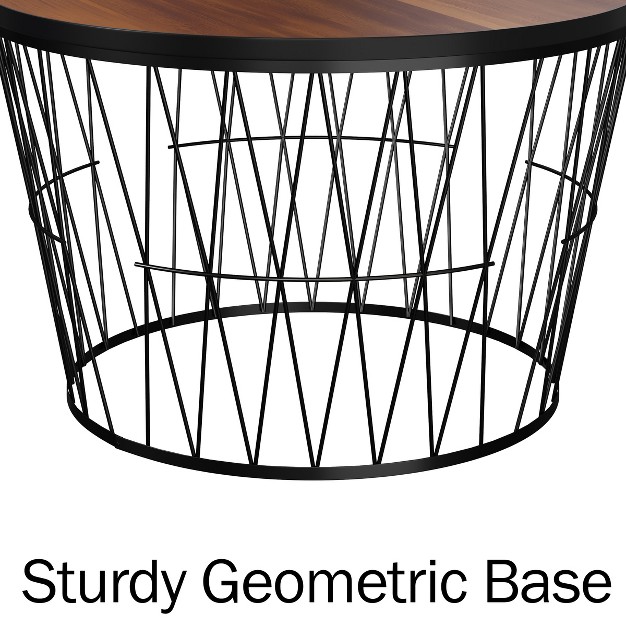 Round Coffee Table With Geometric Metal Base Small Modern Accent Table For Living Room Mid century Coffee Table By Lavish Home brown black