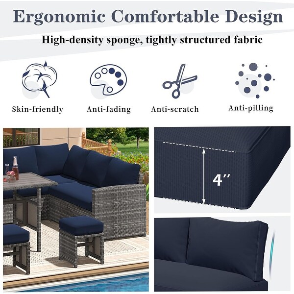 AECOJOY 7 Pieces Patio Furniture Set Outdoor Sectional Sofa Rattan Conversation Set