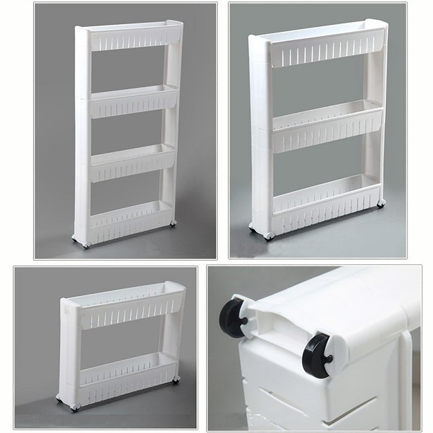 Basicwise Slim Storage Cabinet Organizer 4 Shelf Rolling Pull Out Cart Rack Tower With Wheels