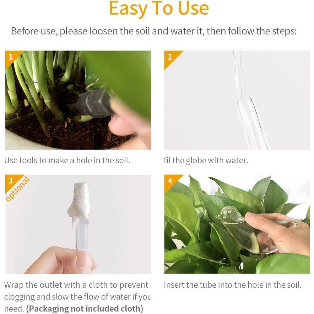 Plant Self Watering Bulbs Hand Blown Clear Glass Bird Plant Waterer (2-Pieces) B07MW6DCZL