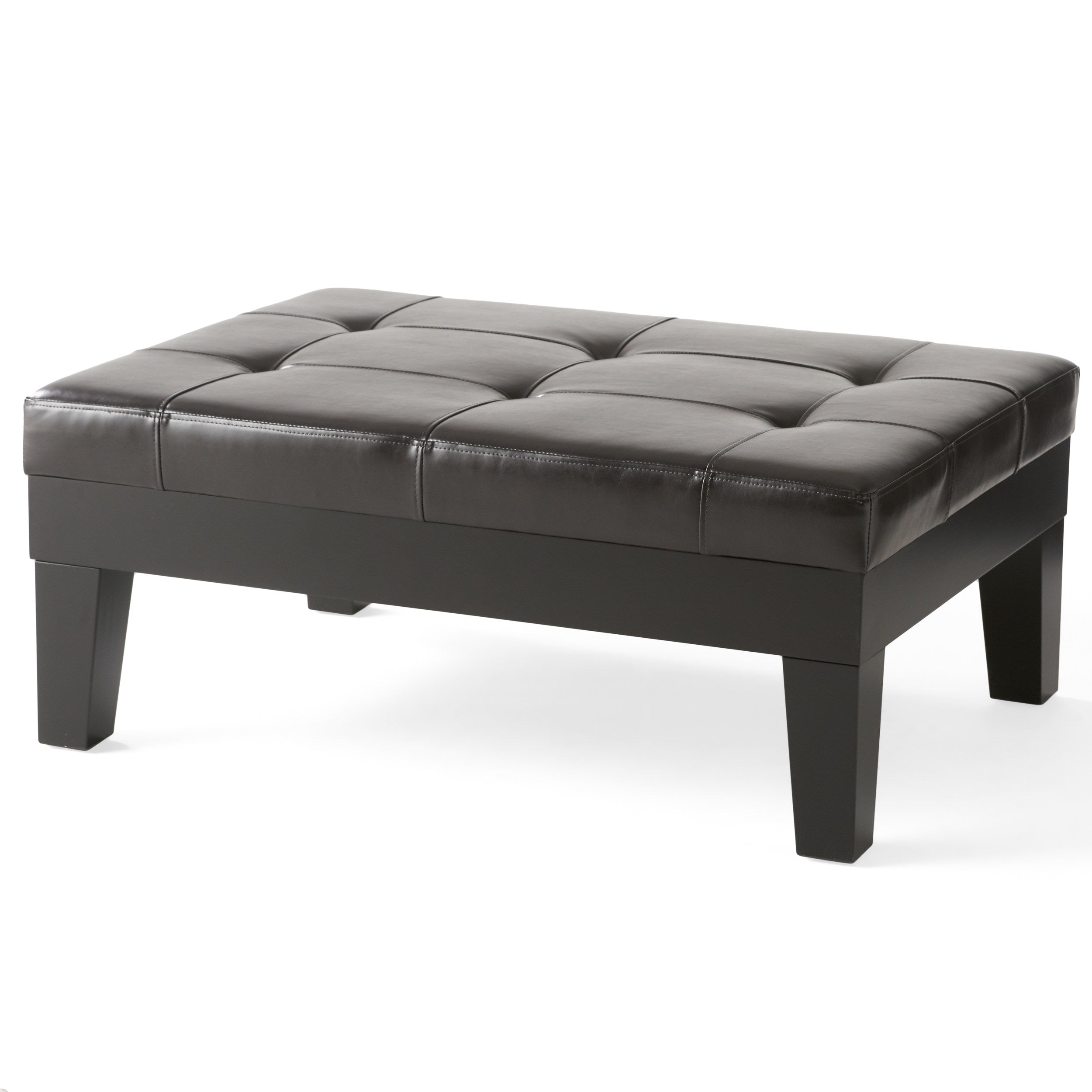 Tucson Contemporary Tufted Leather Storage Ottoman Table with Drawer