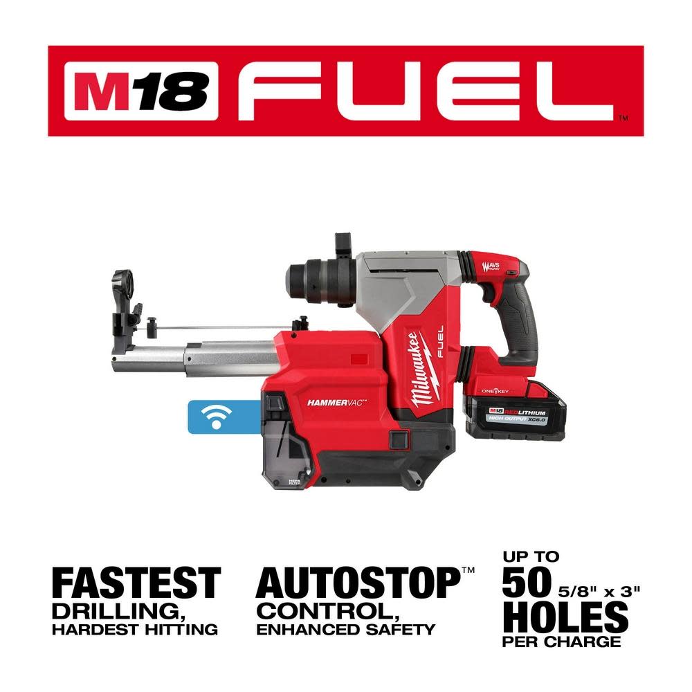 Milwaukee M18 FUEL 1 1/8 SDS Plus Rotary Hammer with ONE-KEY and HAMMERVAC Dedicated Dust Extractor Kit