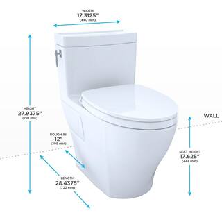 TOTO Aimes 1-piece 1.28 GPF Single Flush Elongated ADA Comfort Height Toilet in Cotton White SoftClose Seat Included MS626124CEFG#01