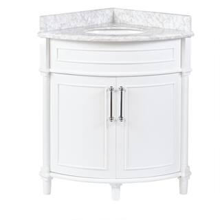 Home Decorators Collection Aberdeen 32 in. W x 23 in. D x 34.5 in. H Bath Corner Vanity in White with White Carrara Marble Top Aberdeen 32W