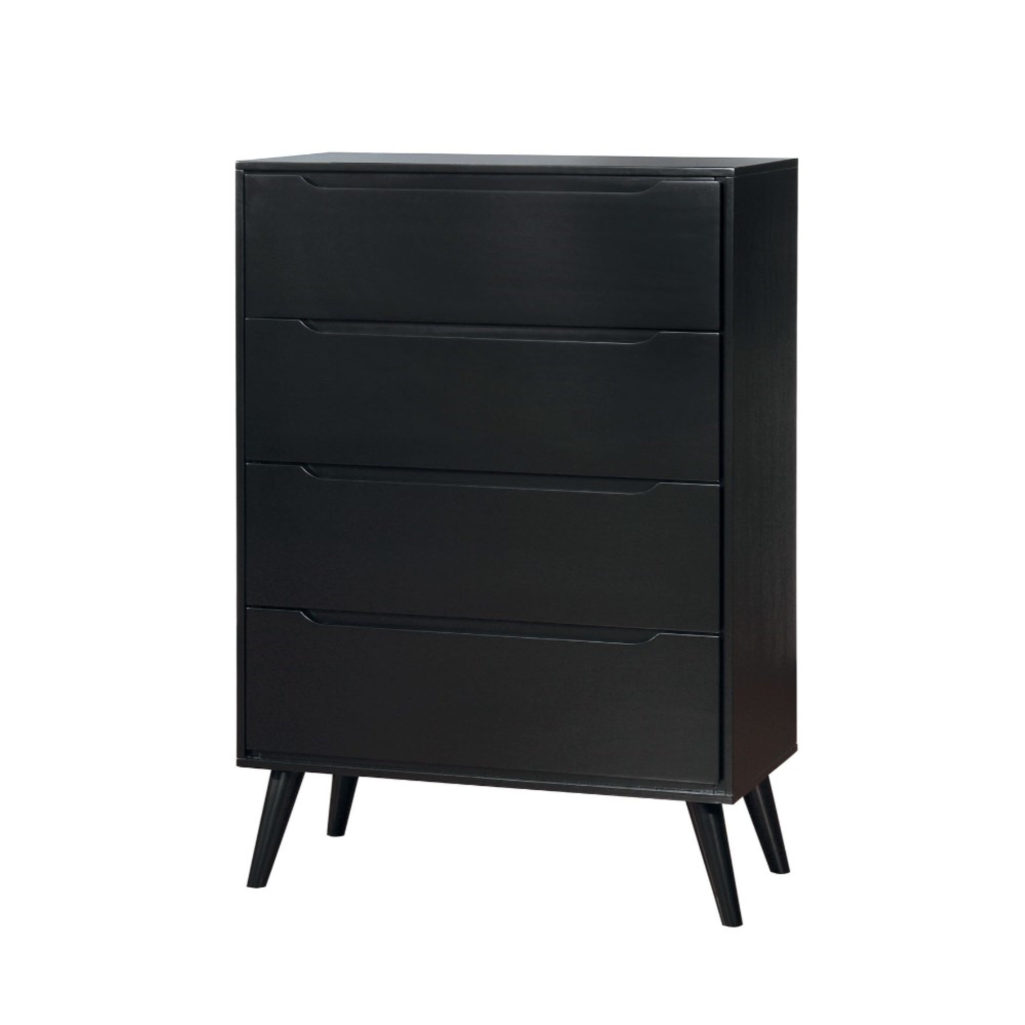 4 Drawer Wooden Chest With Round Tapered Legs, Black