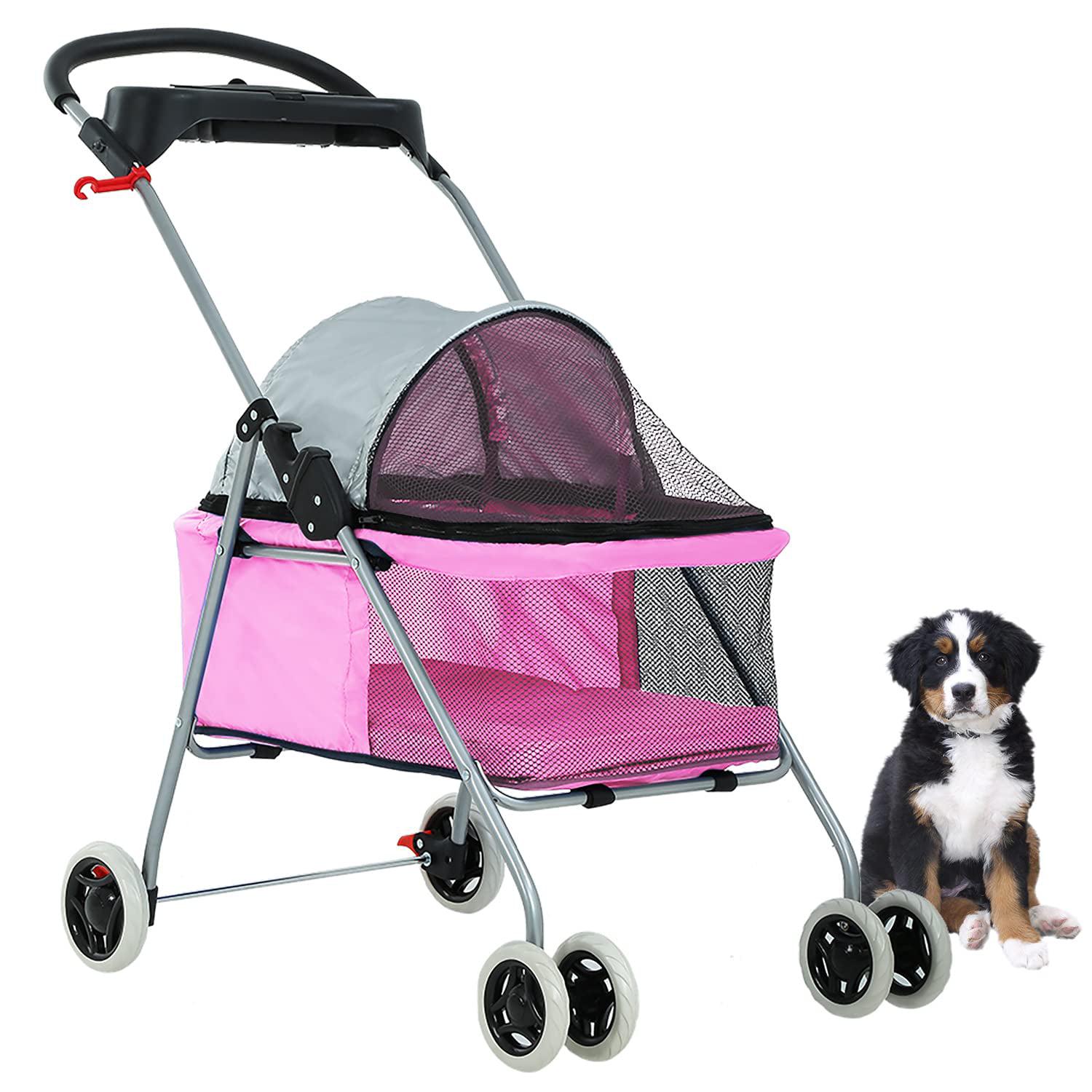 Furinno Peli Foldable Pet Stroller for Medium size Dogs Cats with Rain Cover Pink  Crowdfused