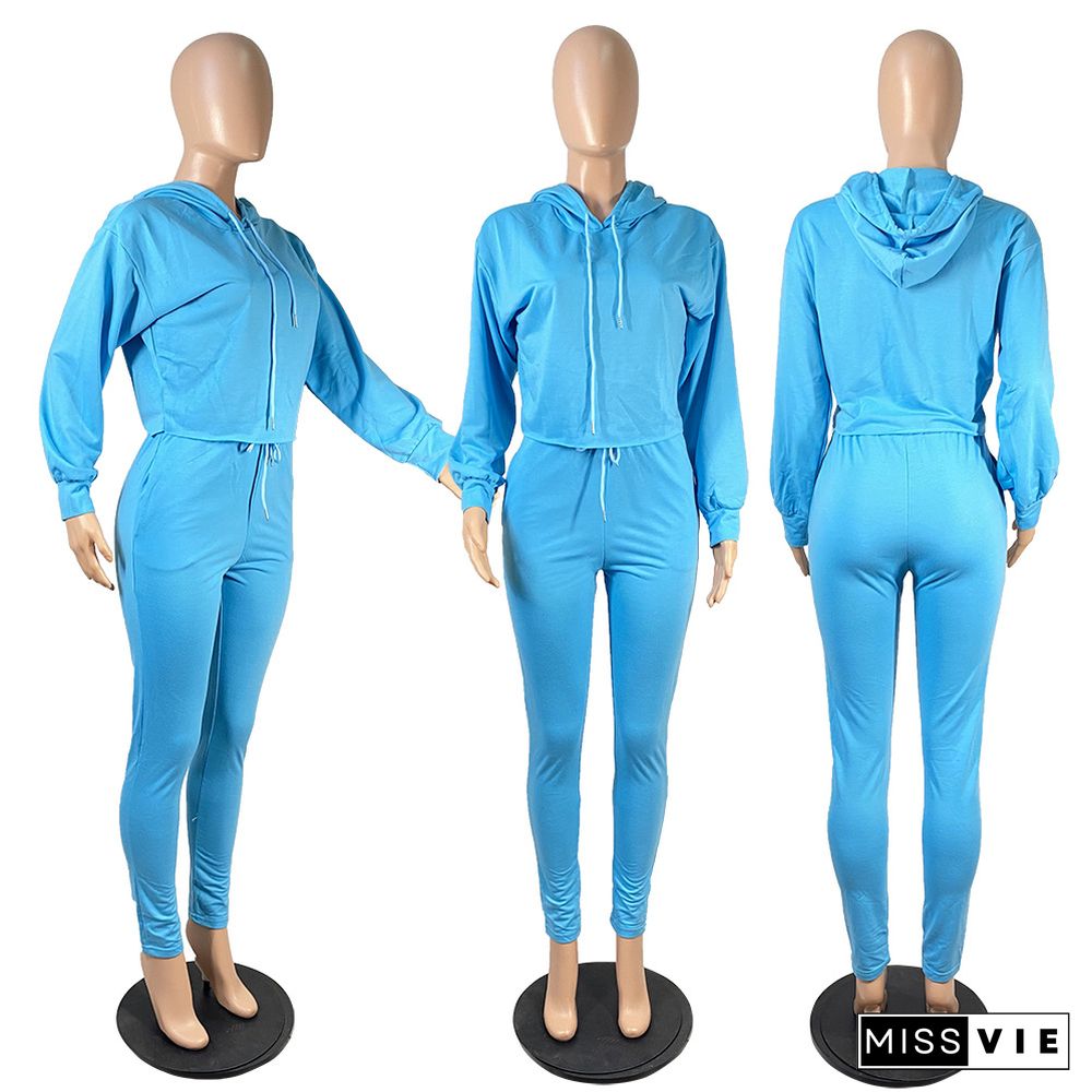 Women Long Sleeve Hoodie Crop Top+Jogger Pants Sport Suit