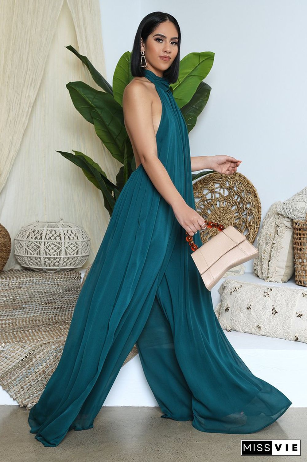 Halter Neck Backless Loose Wide Leg Jumpsuit