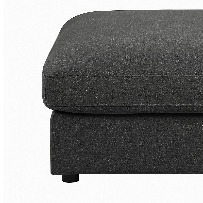 Fabric Upholstered Wooden Ottoman with Loose Cushion Seat and Small Feet， Dark Gray