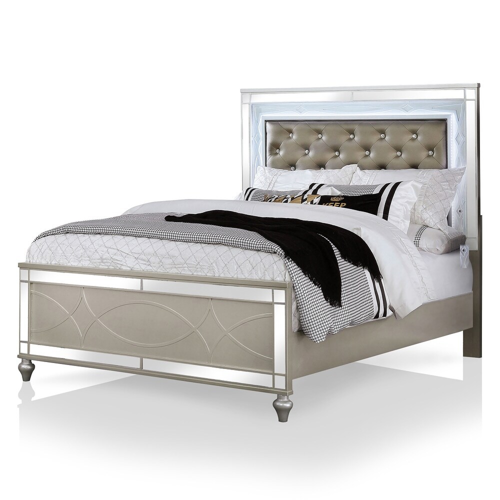 Briscoe Transitional Silver Wood LED 2 Piece Panel Bed and Dresser Set by Furniture of America