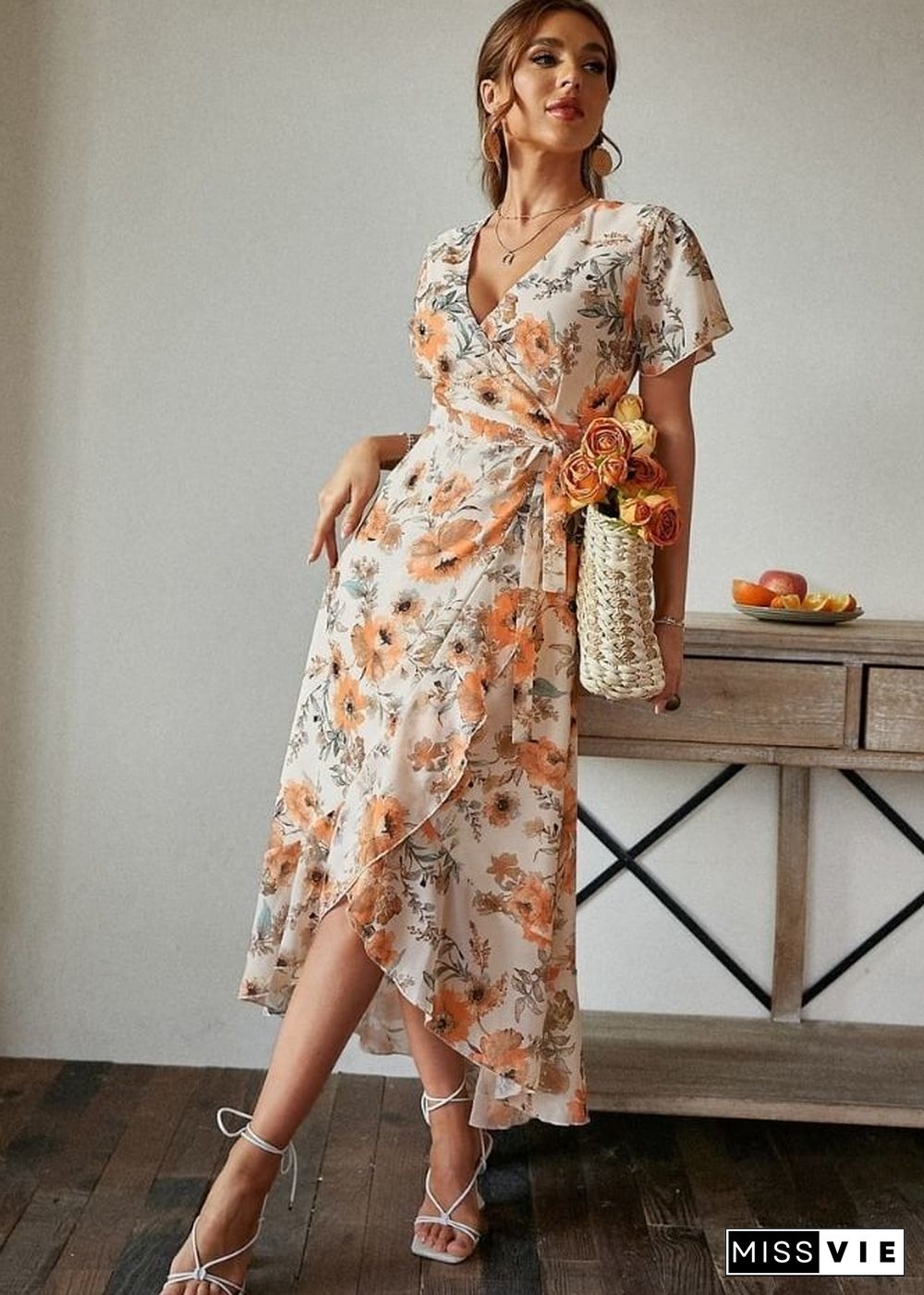 Floral Print Boho Summer Maxi Dress Rose