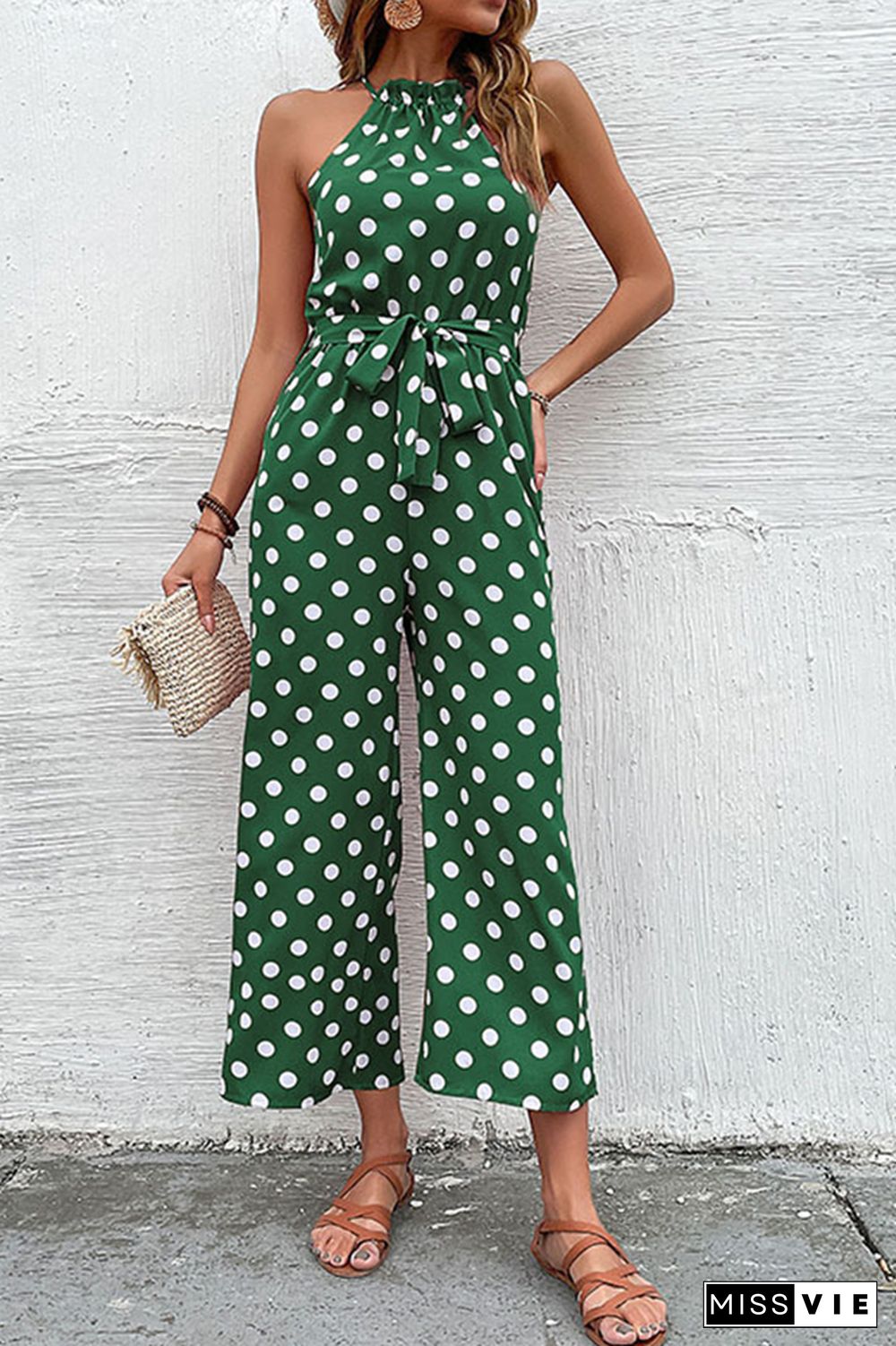 Polka Dot Long Pants Loose Jumpsuit Wholesale