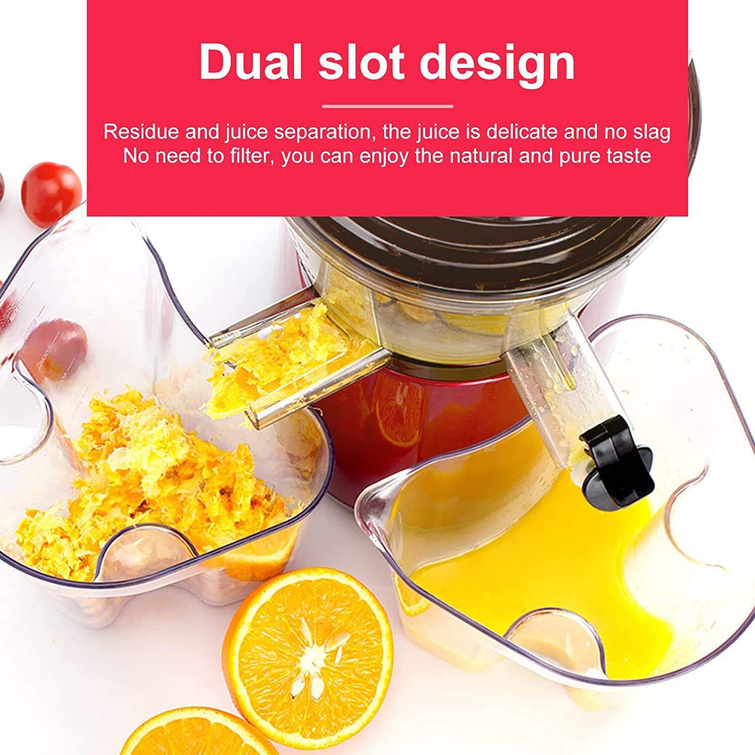 Slow Masticating Juicer Cold Press Juice Extractor Apple Orange Citrus Juicer Machine with Wide Chute Quiet Motor for Fruit Vegetables