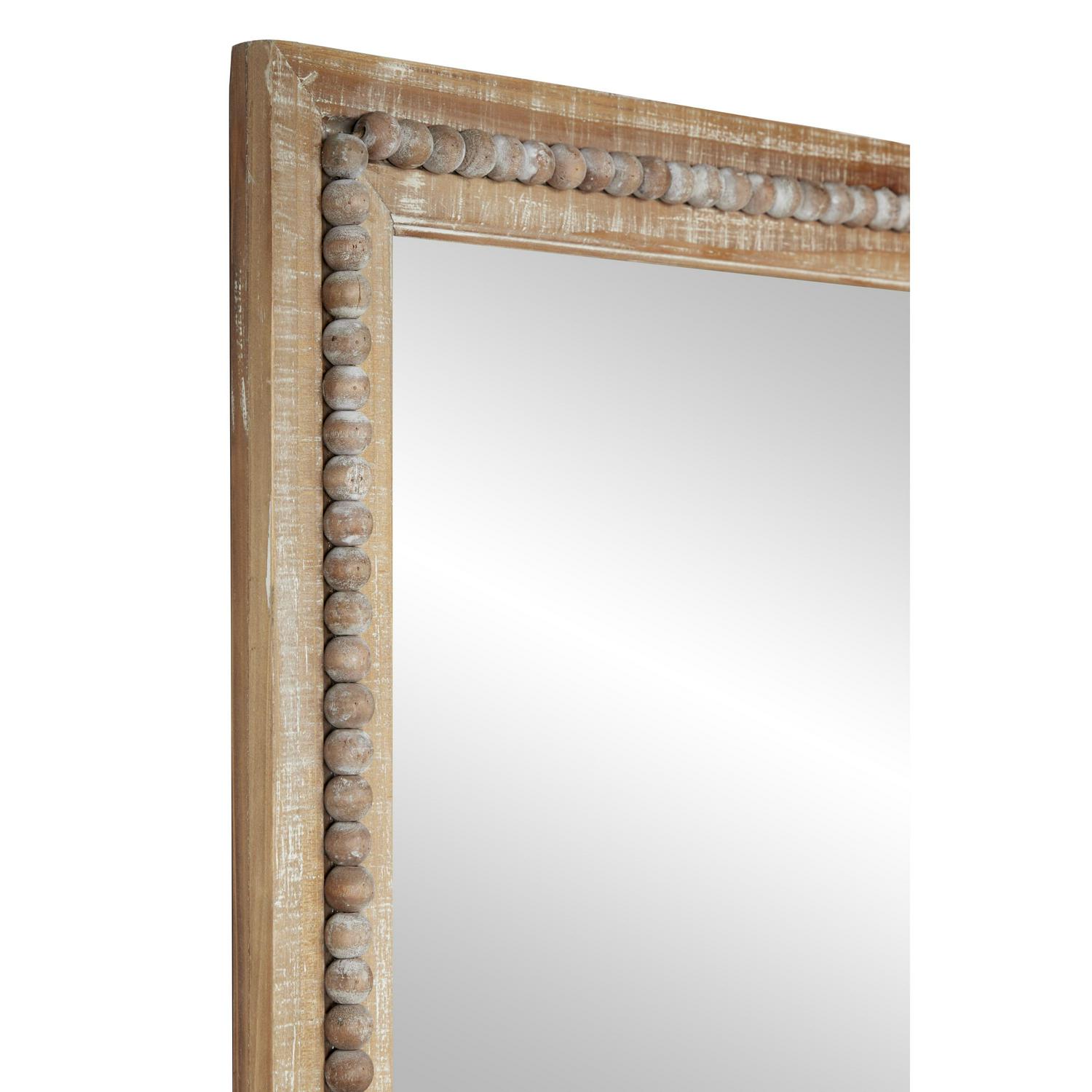 DecMode Brown Bohemian Wood Rectangular Wall Mirror 28 W x 48 H with Carved Beads Detail  Crowdfused