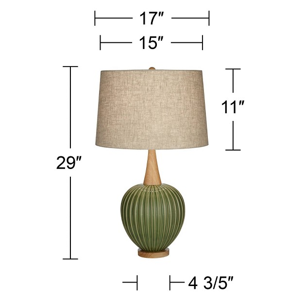 Tall Mid Century Modern End Table Lamp Green Ceramic Single Living Room Bedroom Bedside Nightstand House Oatmeal Shade