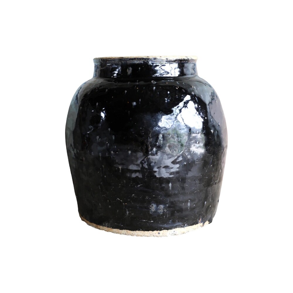 Artissance Large Vintage Oil Pot With Black Glaze  11 Inch Tall (Size   Finish Vary)