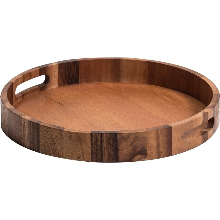 Kalmar Home Acacia Wood Round Serving Tray Charcuterie Board