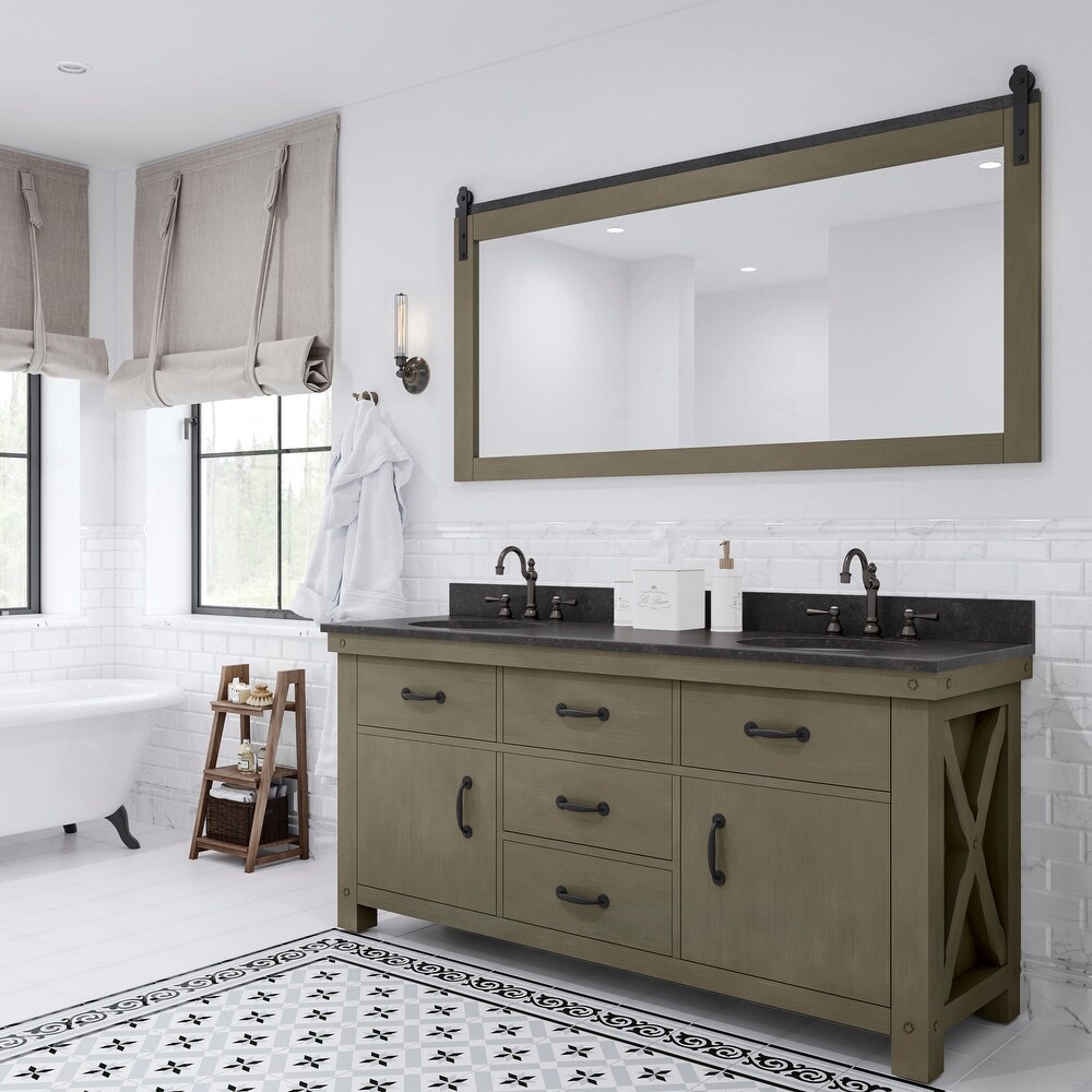 Aberdeen Double Sink Countertop Vanity with Large Barn Mirror  Faucet