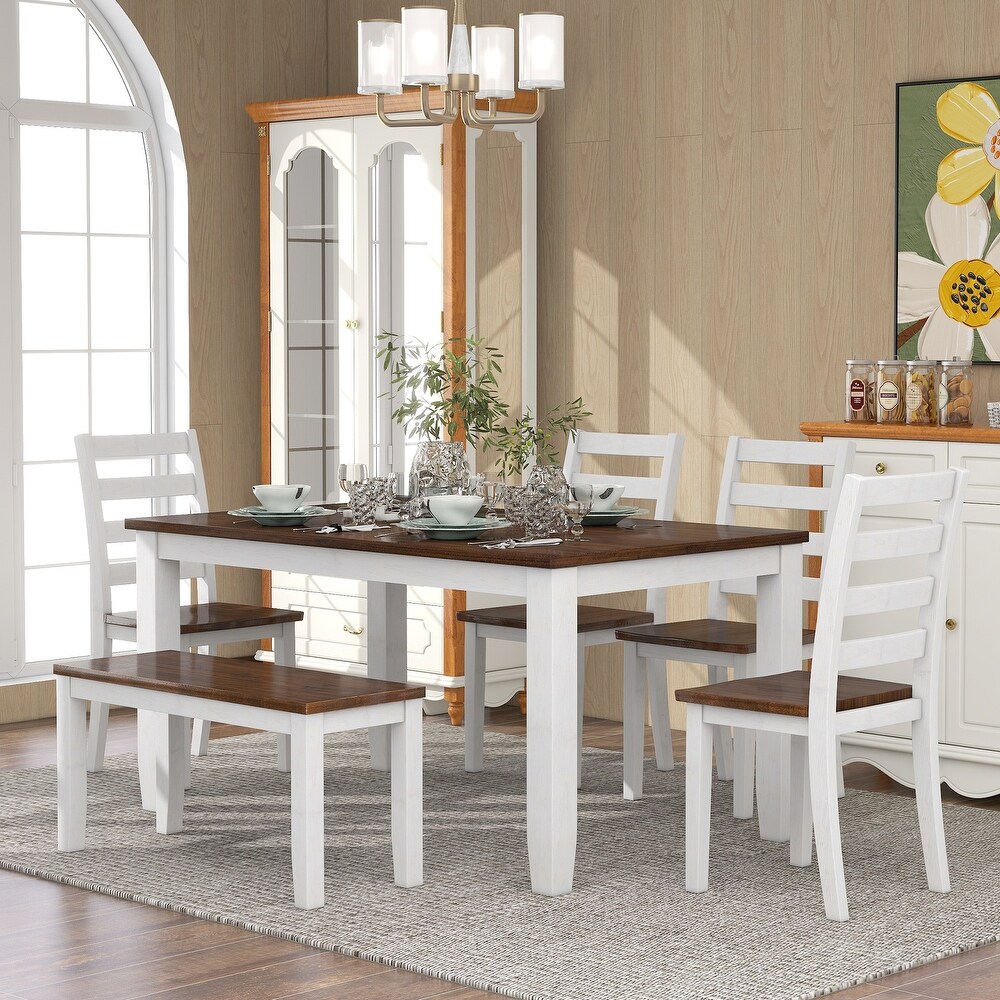 6 Piece Dining Room Table Set with 4 Ergonomic Designed Chairs   Bench