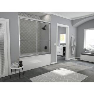 Coastal Shower Doors Newport 54 in. to 55.625 in. x 55 in. Framed Sliding Tub Door with Towel Bar in Chrome with Aquatex Glass 1554.55B-A