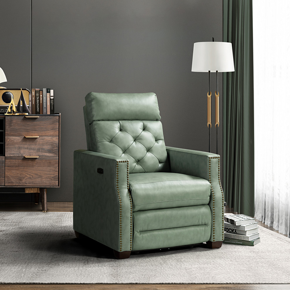 Fernando 31.50 quotW Genuine Leather Power Recliner   Contemporary   Recliner Chairs   by Karat Home  Houzz