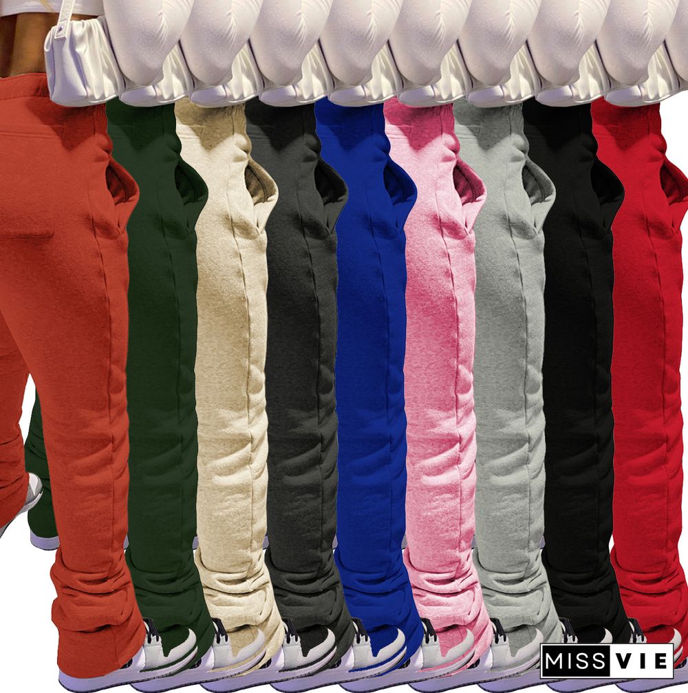 Thickened Sweater Fabric Sports Drawstring Stack Pants with Pockets