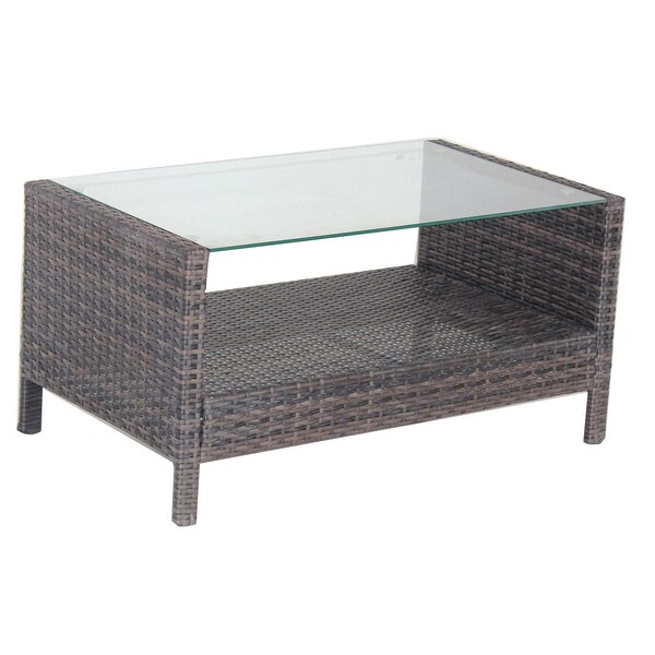 Outdoor Patio Coffee Table with Clear Tempered Glass