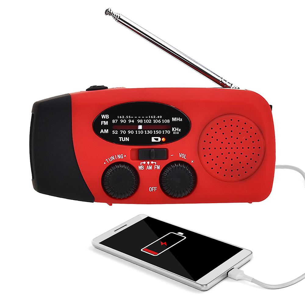 Portable Radio With Am/fm Flashlight Reading Lamp Noaa Weather Power Bank For Emergency Solar Powered Crank Handheld Radio Red