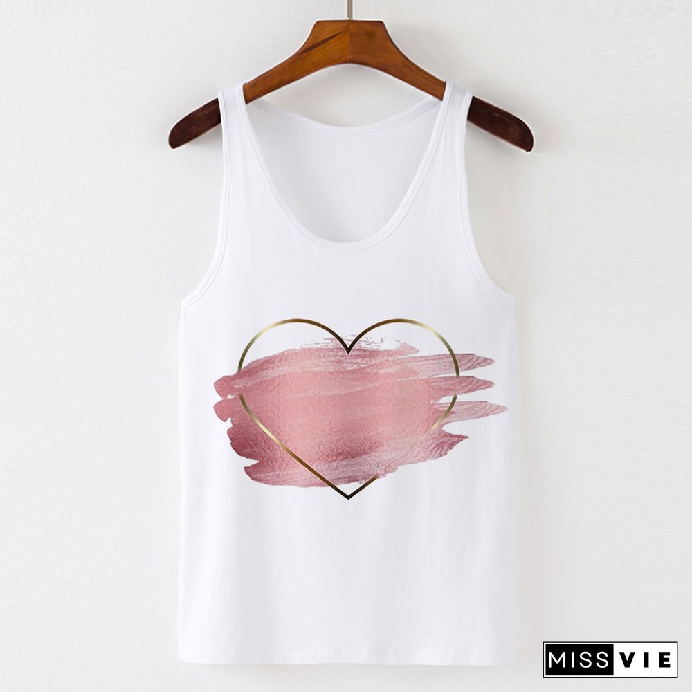 Summer Tank Tops Heart Flower Love Graphic Print Ladies Sexy Vest Camisole Women Tops Tee Tshirt Female Casual Loose Sleeveless