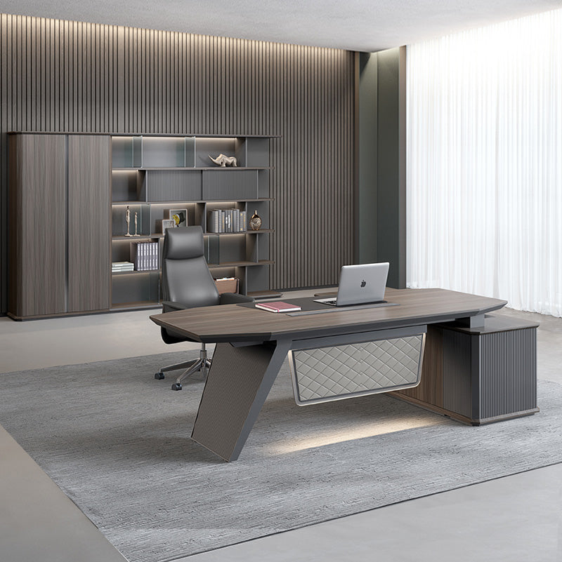 MADDOK Executive Desk with Left Return 200cm - Chocolate & Charcoal Grey