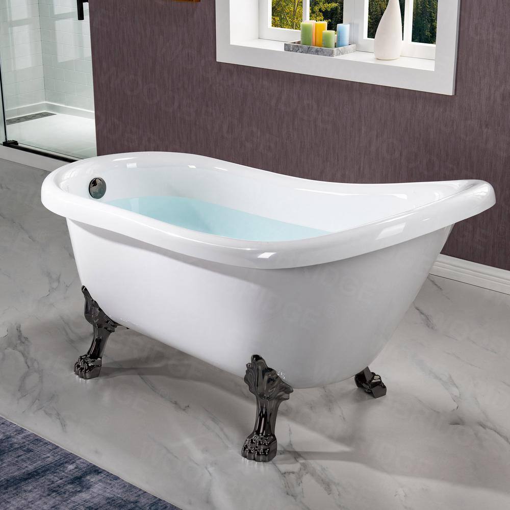 WOODBRIDGE Detroit 59 in. Heavy Duty Acrylic Slipper Clawfoot Bath Tub in White Claw Feet Drain  Overflow in Matte Black HBT7012