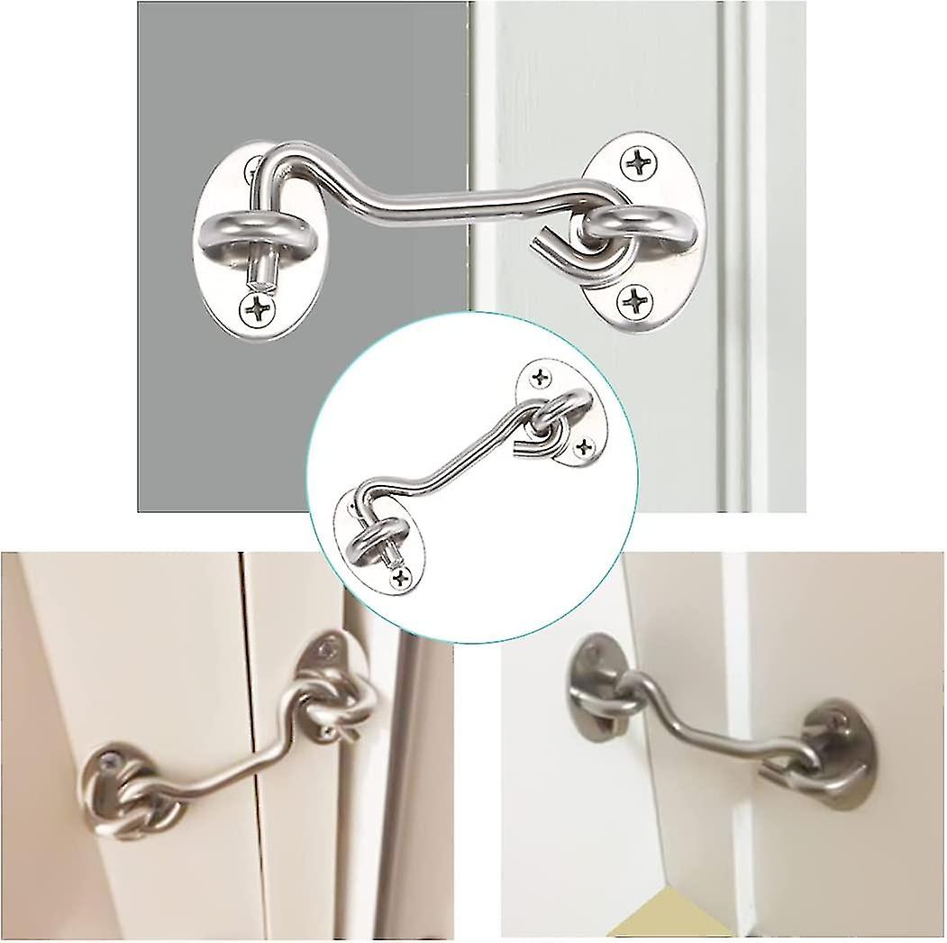 2pcs Cabin Hook，door Latch Hook，silver Stainless Steel Door Hook Lock，with Mounting Screws(15cm)