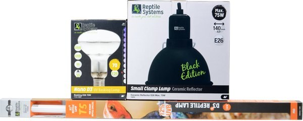 Reptile Systems 24 Watt T5 Ferguson Zone 3 Lamp， 70 Watt D3 Basking Lamp， and Black Clamp Lamp Bearded Dragon Kit