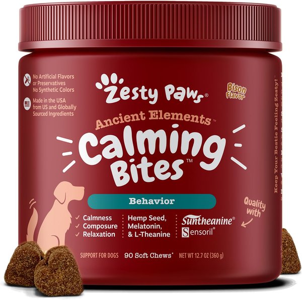 Zesty Paws Ancient Elements Calming Elements Bison Flavored Soft Chews Calming Supplement for Dogs