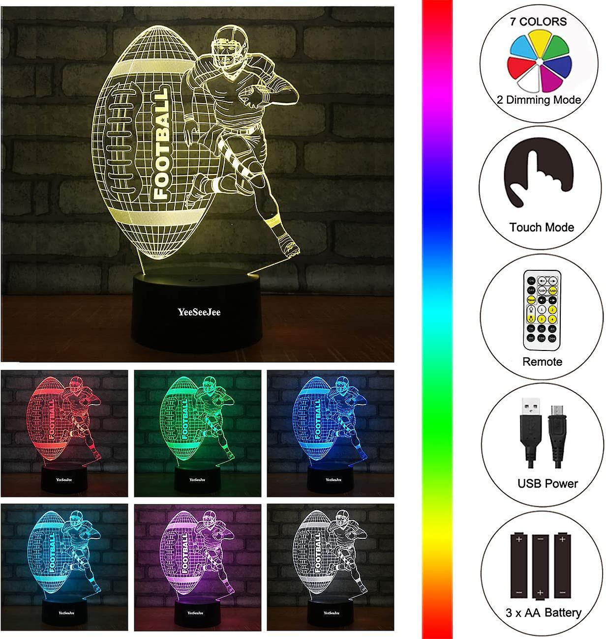 Football Gifts For Men 3d Illusion Lamp With 7 Colors Timer Remote Birthday Gifts For Boys Age 6 7 8 9 10 Year Old Boys Gifts (fotb 7cb)