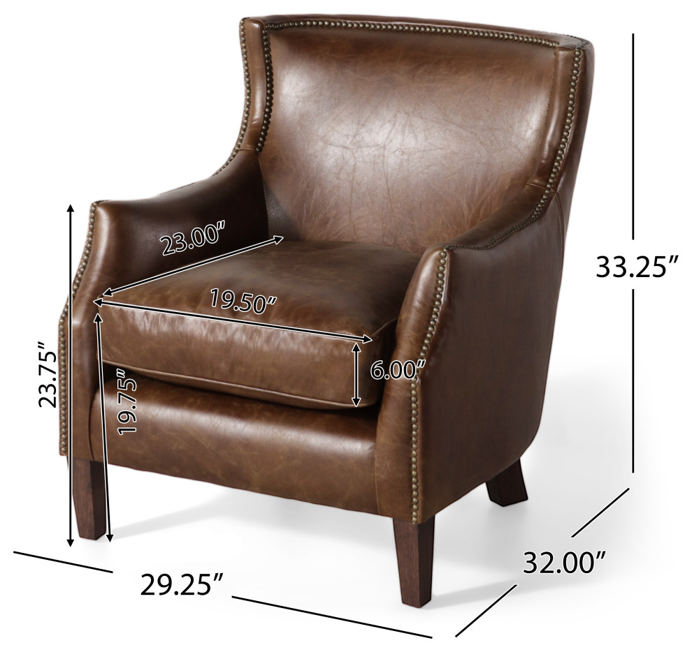 Tiller Top Grain Vintage Design Brown Leather Club Chair   Transitional   Armchairs And Accent Chairs   by GDFStudio  Houzz