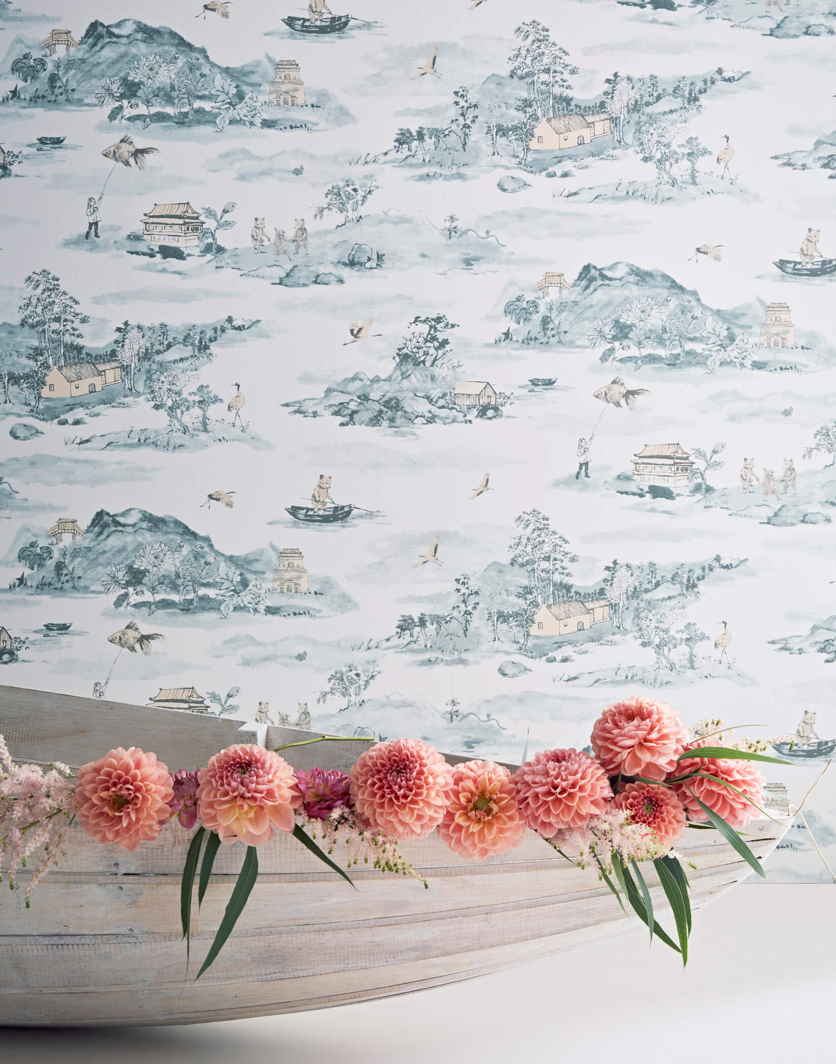 Classic Mountains Wallpaper in Blue and Peach