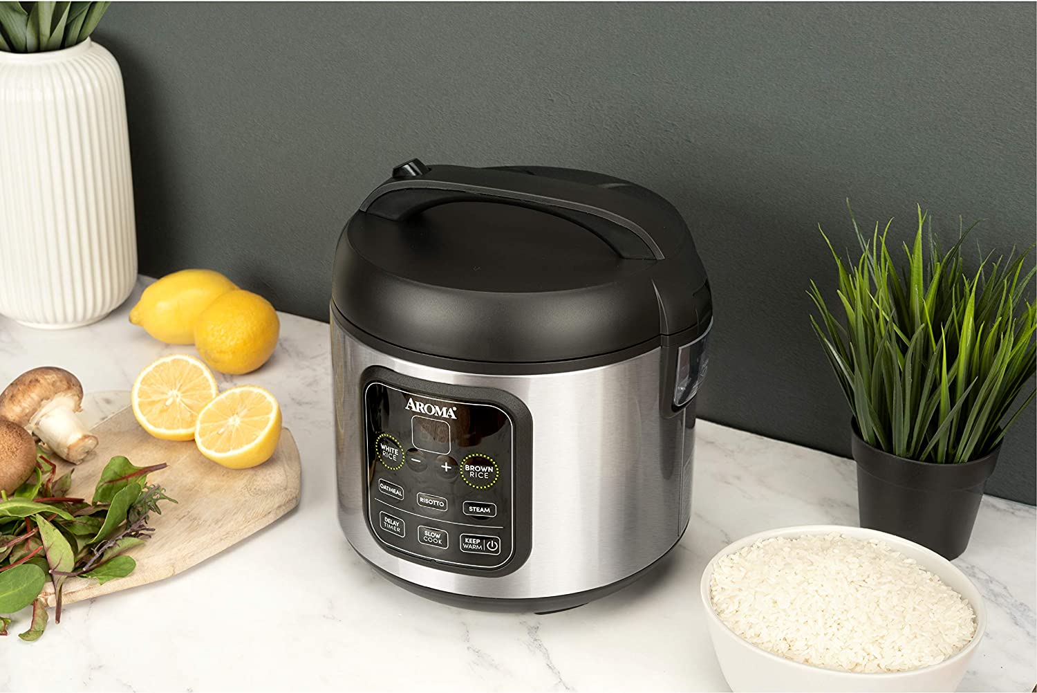 Aroma Housewares ARC-994SB Rice and Grain Cooker Slow Cook， Steam， Oatmeal， Risotto， 8-cup cooked/4-cup uncooked/2Qt， Stainless Steel