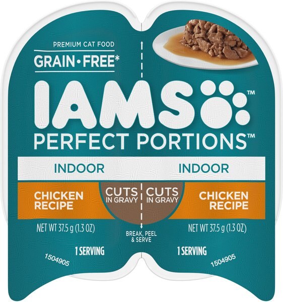 Iams Perfect Portions Indoor Chicken Recipe Grain-Free Cuts in Gravy Wet Cat Food Trays