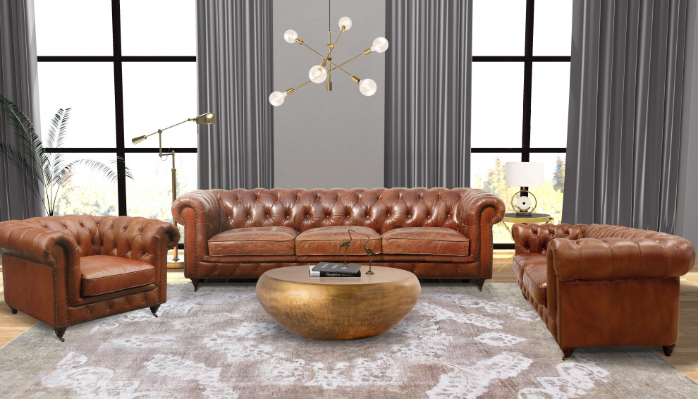 Pasargad Home Chester Bay Contemporary Leather Tufted Chair in Brown/Bronze   Traditional   Armchairs And Accent Chairs   by Pasargad Home  Houzz