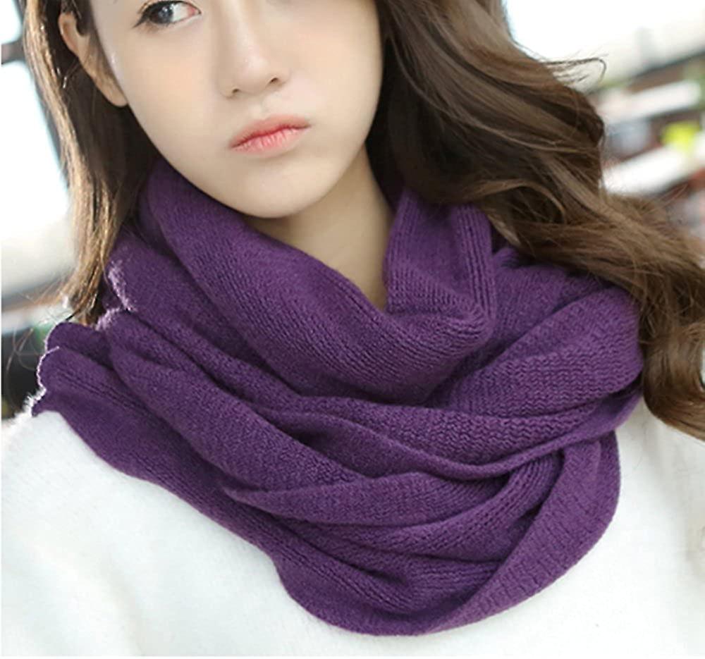 Women's Warm Long Shawl Winter Warm Large Scarf Pure Color Purple -