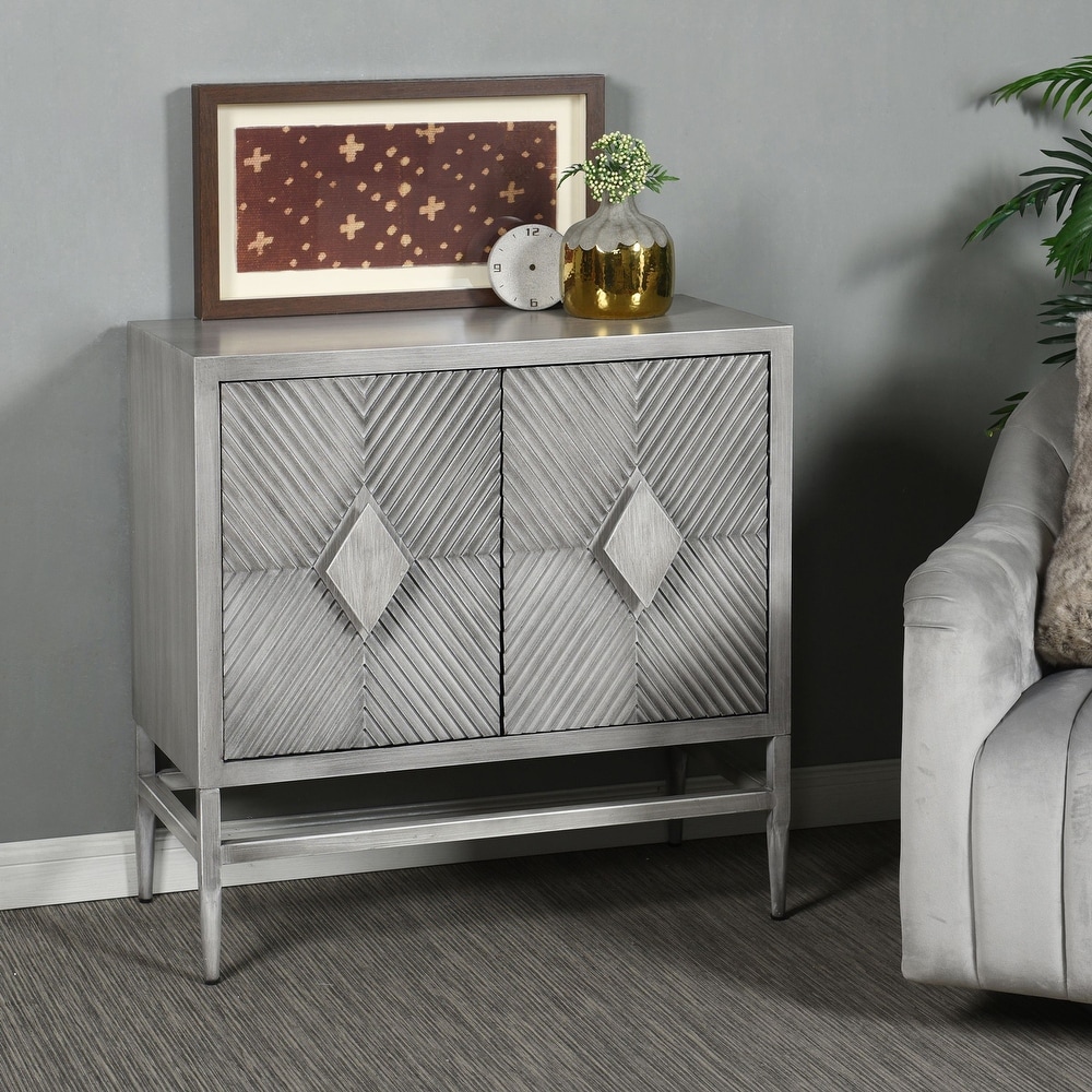 Deco   Two Diamond Scored Sideboard   Washed Grey Finish