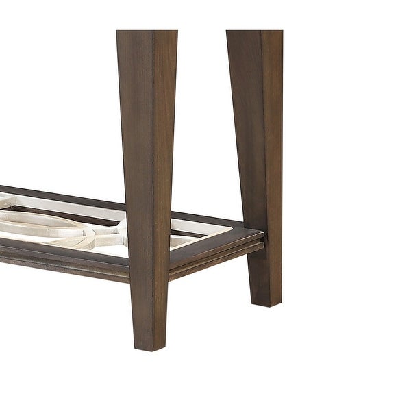 Wood and Glass Side Table with Cut Out Design， Brown - 25 H x 26 W x 14 L Inches