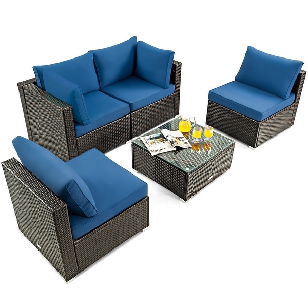 5Pcs Cushioned Patio Rattan Furniture Set