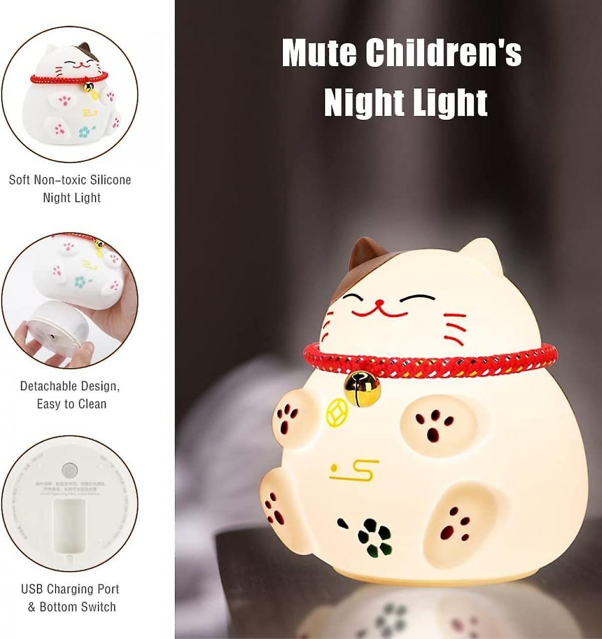 Cute Usb Bedside Lamp For Children Portable Lucky Cat Silicone Bedside Led Baby Night Light Rechargeable Breastfeeding Light Pat-control Lights