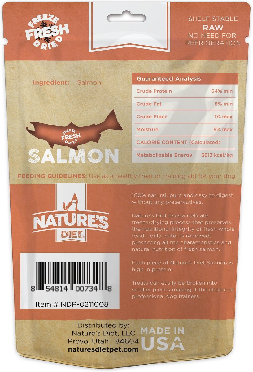 Nature's Diet Salmon Raw Freeze-Dried Dog Treats， 2-oz pouch