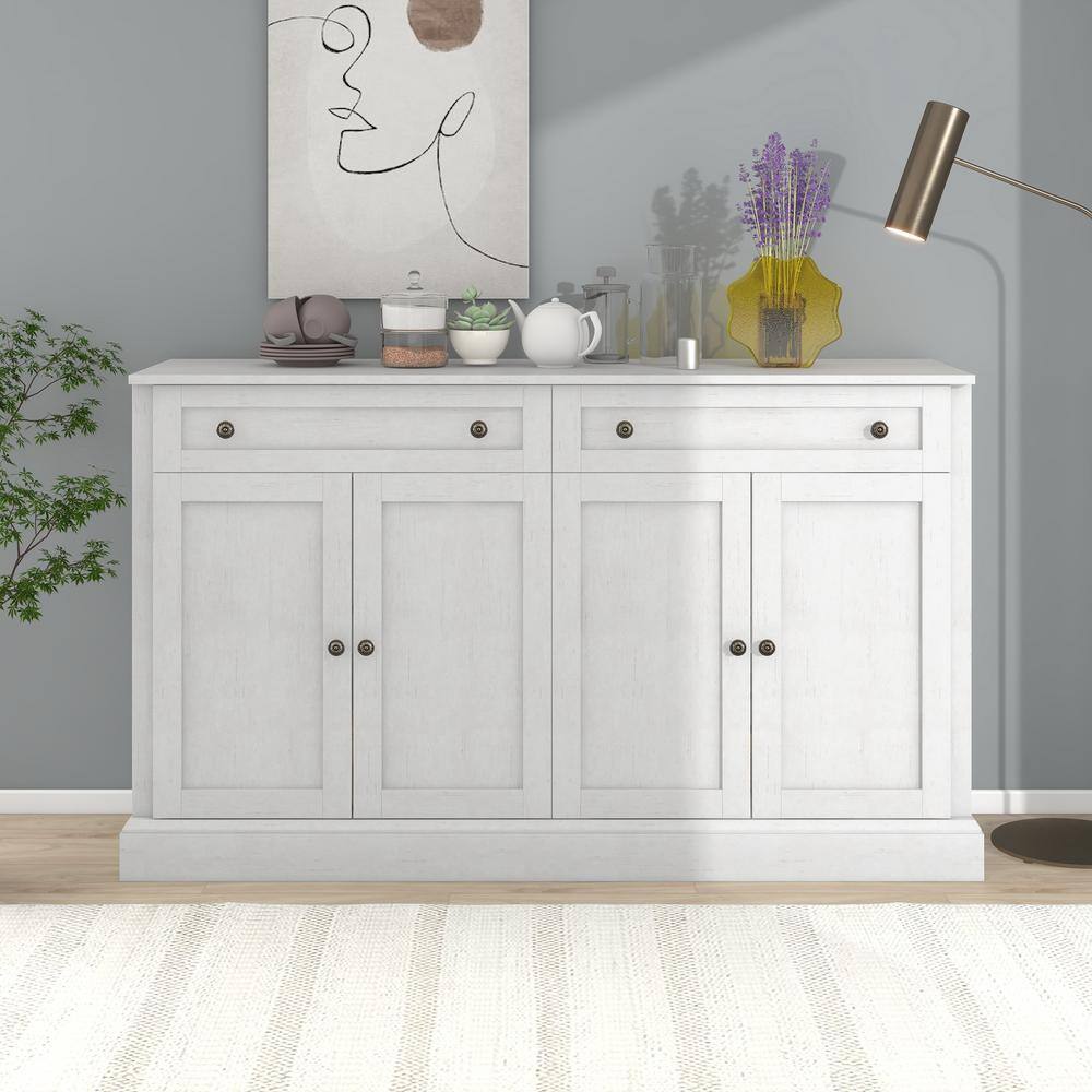 Runesay 54 in. W x 15.7 in. D x 31.5 in. H Antique White MDF Ready to Assemble Kitchen Cabinet Sideboard with Drawers and Doors KCAW-2242