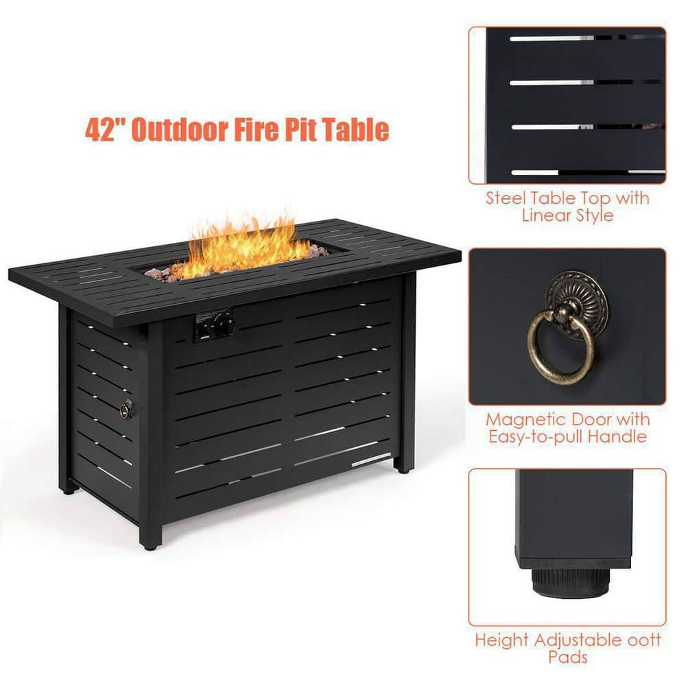 Alpulon 42 in 60000BTU Fire Pit Propane Gas Fire Pit Table Rectangular Tabletop