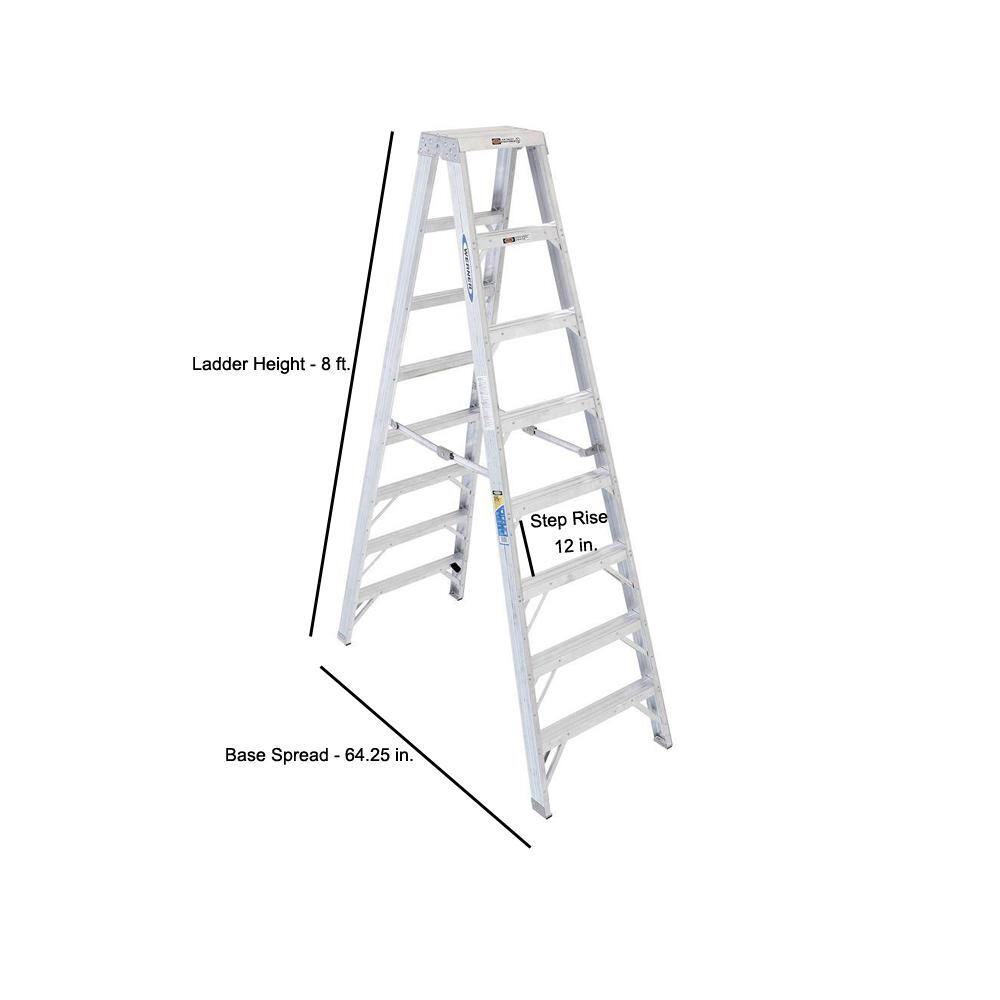 Werner 8 ft. Aluminum Twin Step Ladder with 375 lb. Load Capacity Type IAA Duty Rating T408