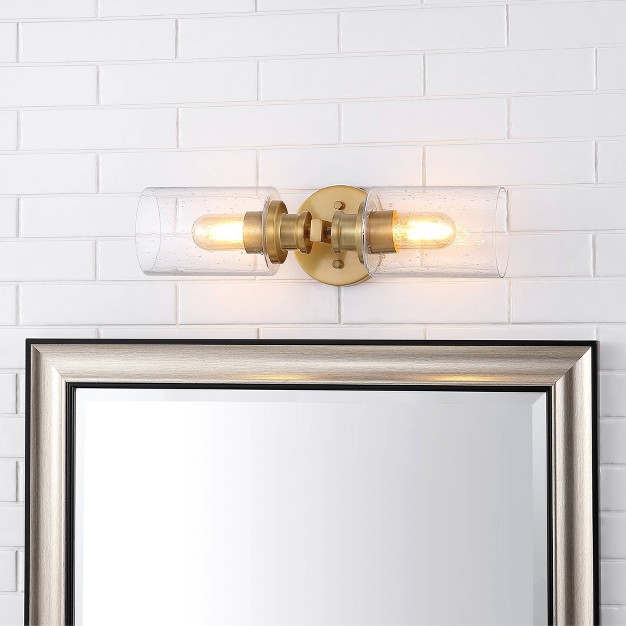 Led 2 light Jules Edison Cylinder Iron seeded Glass Contemporary Wall Light Brass Gold Jonathan Y